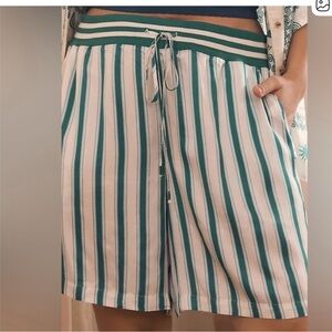 Anthropologie Green & White Striped Drawstring Shorts small